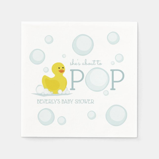 About to Pop Rubber Duck Bubbles Baby Shower Napkins (Front)