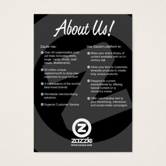 About Us Card (Front)