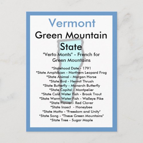 About Vermont Postcard