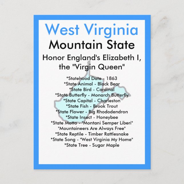 About West Virginia Postcard (Front)