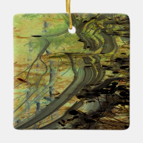 Above a Beaver Dam II Abstractly Enhanced Pond Ceramic Ornament