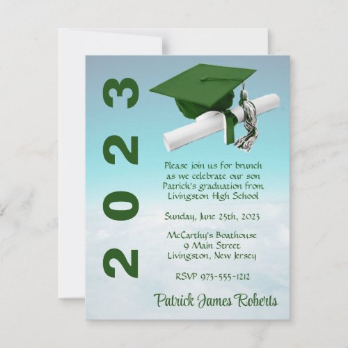 Above The Clouds Green  White Graduation Invitation
