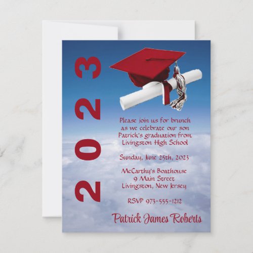 Above The Clouds Red Cap Graduation Invitation