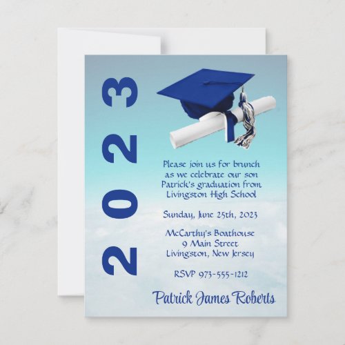 Above The Clouds Royal Blue  Teal Graduation Invitation
