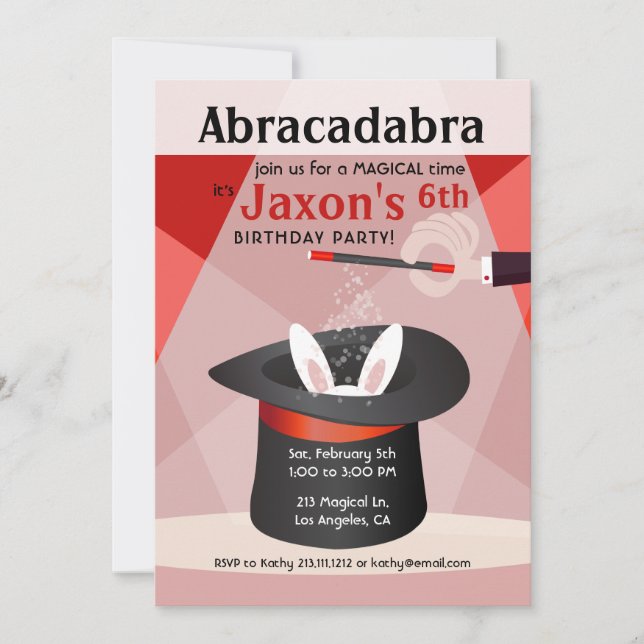 Abracadabra Magician Kid Birthday Party Invitation (Front)
