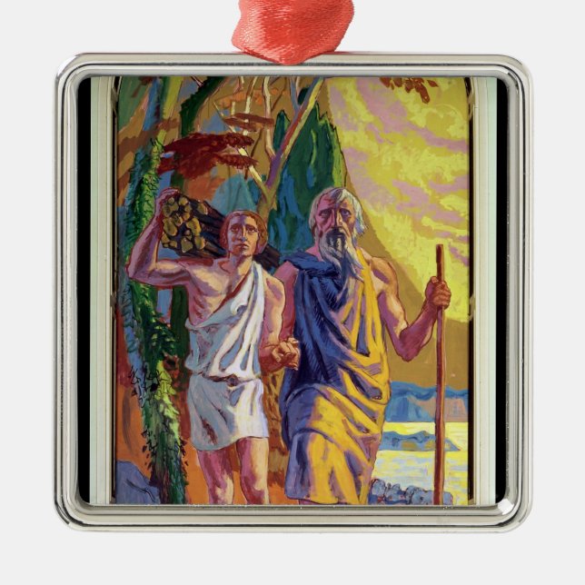 Abraham going to offer Isaac his son Metal Ornament (Front)