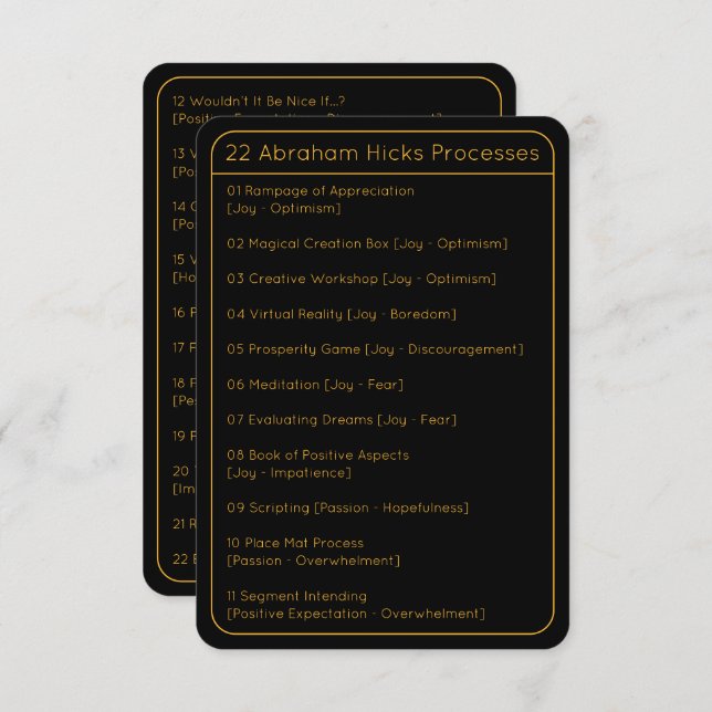 Abraham Hicks LOA 22 Processes List Black Card (Front/Back)