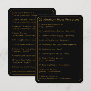 Abraham Hicks LOA 22 Processes List Black Card