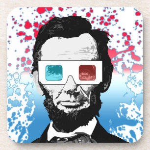 Abraham Lincoln 3D Glasses Patriotic Red Blue Beverage Coaster