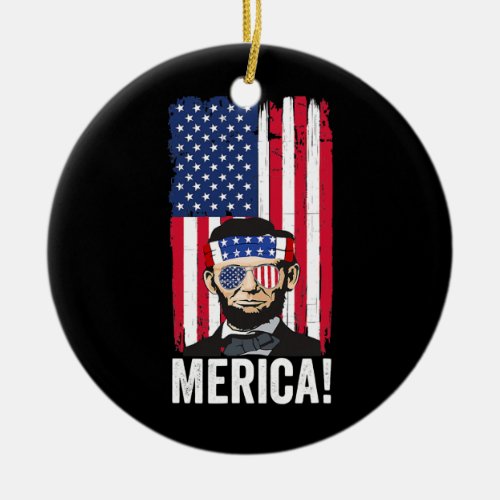 Abraham Lincoln 4th Of July American Flag Ceramic Ornament