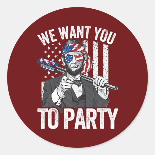 Abraham Lincoln 4th Of July Men American USA Flag Classic Round Sticker (Front)