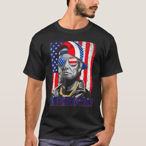 Abraham Lincoln 4th Of July Merica American Flag B T_Shirt