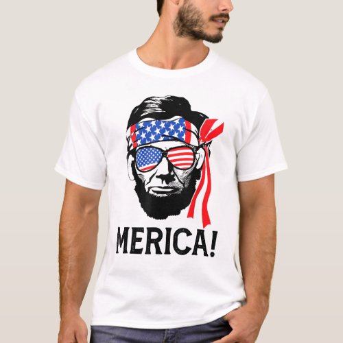 Abraham Lincoln 4th Of July Merica American Flag T_Shirt