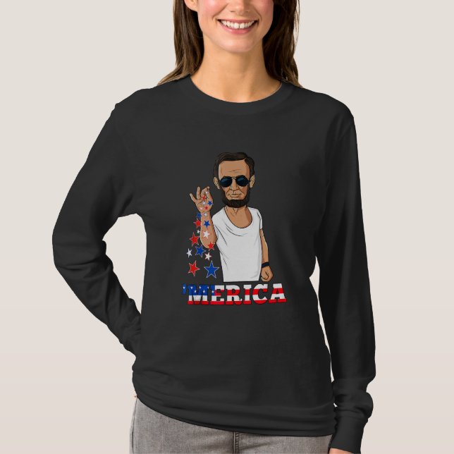 Abraham Lincoln 4th Of July Merica T-Shirt (Front)