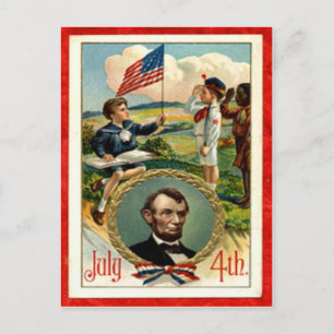 Abraham Lincoln Children Vintage 4th of July Postcard