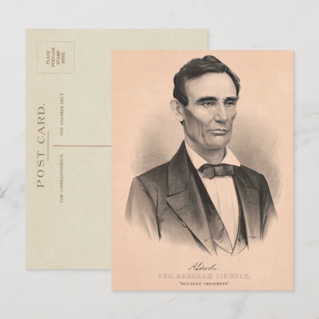 Abraham Lincoln Elected President 1860 Lithograph Postcard (Front/Back)