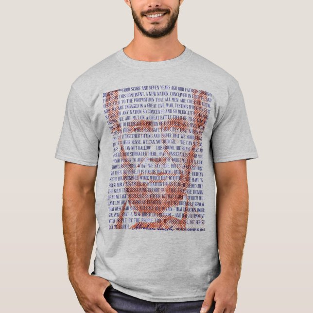 Abraham Lincoln & Gettysburg Address in Red & Blue T-Shirt (Front)