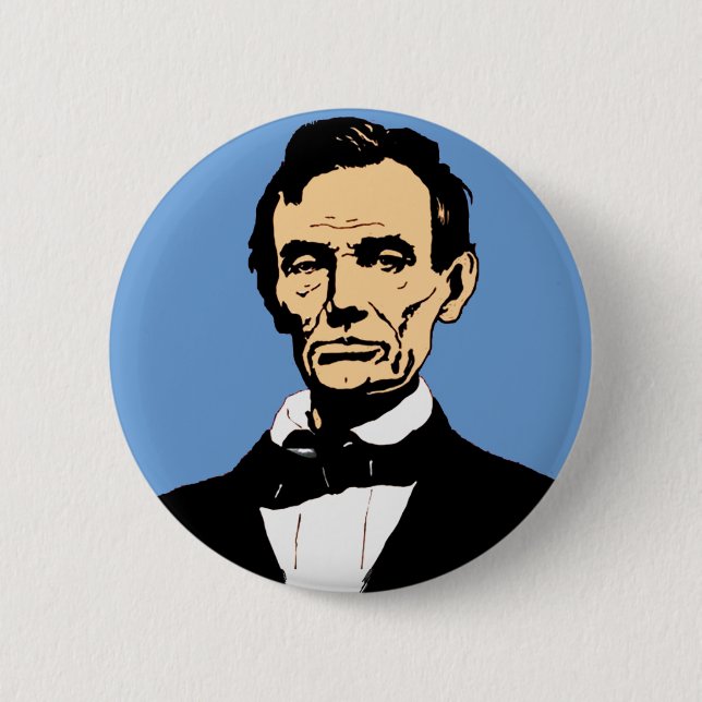 Abraham Lincoln Illustration on Blue Button (Front)