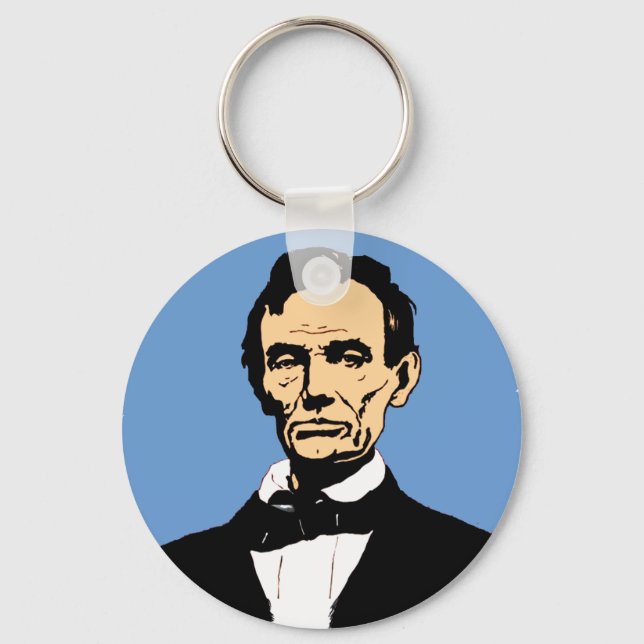 Abraham Lincoln Illustration on Blue Keychain (Front)
