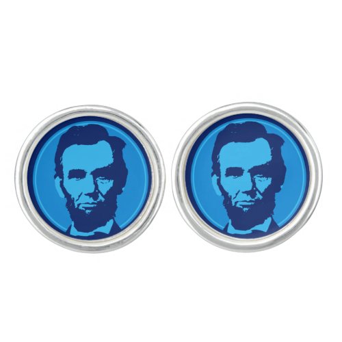 Abraham Lincoln in Pop Art Blue Cufflinks