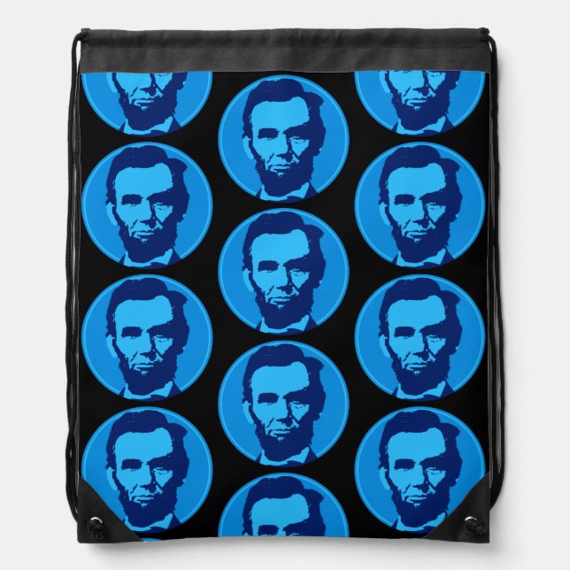 Abraham Lincoln in Pop Art Blue Drawstring Bag (Front)