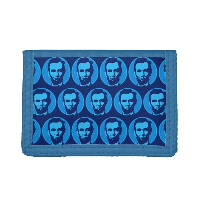 Abraham Lincoln in Pop Art Blue Trifold Wallet (Front)