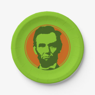 Abraham Lincoln in Pop Art Orange & Green Paper Plates