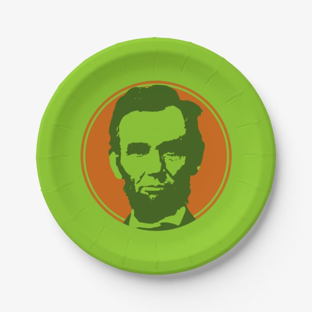 Abraham Lincoln in Pop Art Orange & Green Paper Plates (Front)