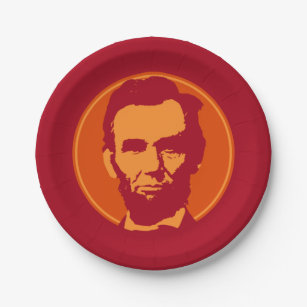 Abraham Lincoln in Pop Art Orange & Red Paper Plates