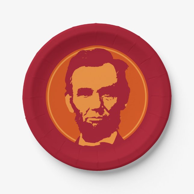 Abraham Lincoln in Pop Art Orange & Red Paper Plates (Front)