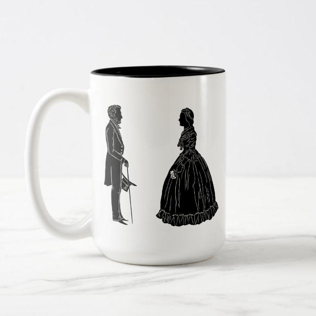 abraham lincoln mary todd lincoln silhouette Two-Tone coffee mug (Left)