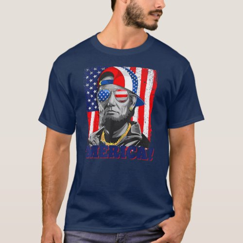 Abraham Lincoln Merica American Flag 4th Of July  T_Shirt