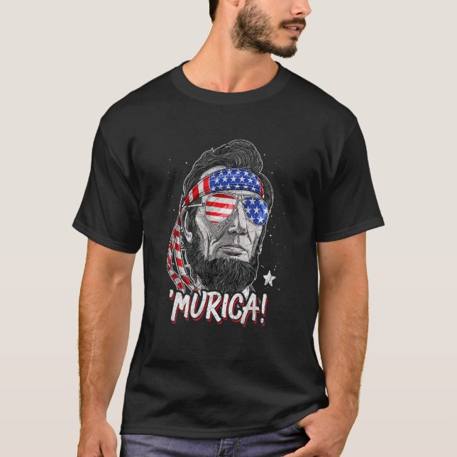 Abraham Lincoln Murica American Flag  4th Of July T-Shirt (Front)