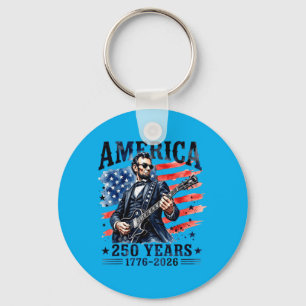 Abraham Lincoln Playing Guitar 4th July 250th Keychain