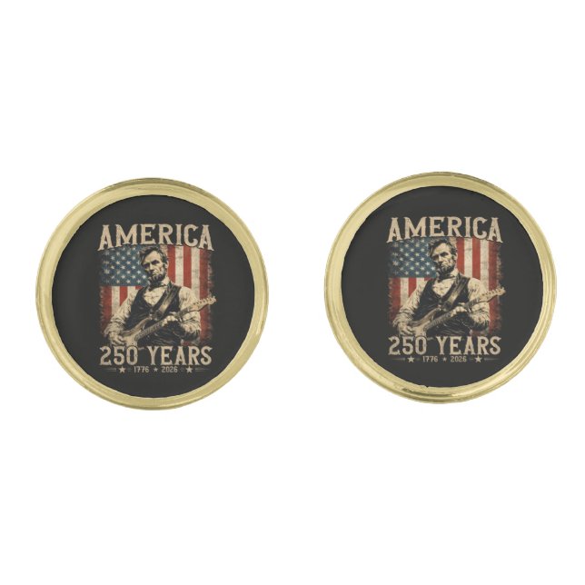 Abraham Lincoln Playing Guitar 4th July Cufflinks (Front)
