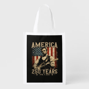 Abraham Lincoln Playing Guitar 4th July Grocery Bag