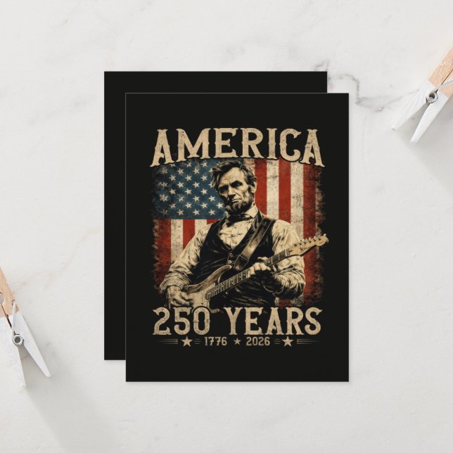 Abraham Lincoln Playing Guitar 4th July Invitation (Front/Back In Situ)