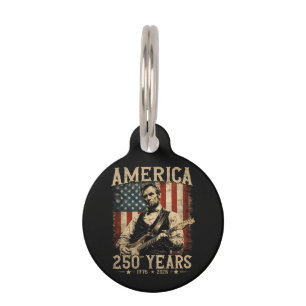 Abraham Lincoln Playing Guitar 4th July Pet ID Tag