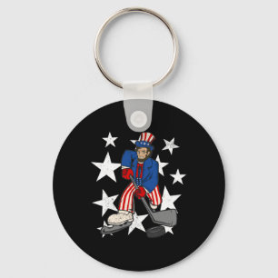 Abraham Lincoln Playing Hockey Fun 4th of July Hoc Keychain