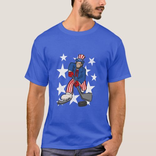 Abraham Lincoln Playing Hockey Funny 4th of July  T_Shirt