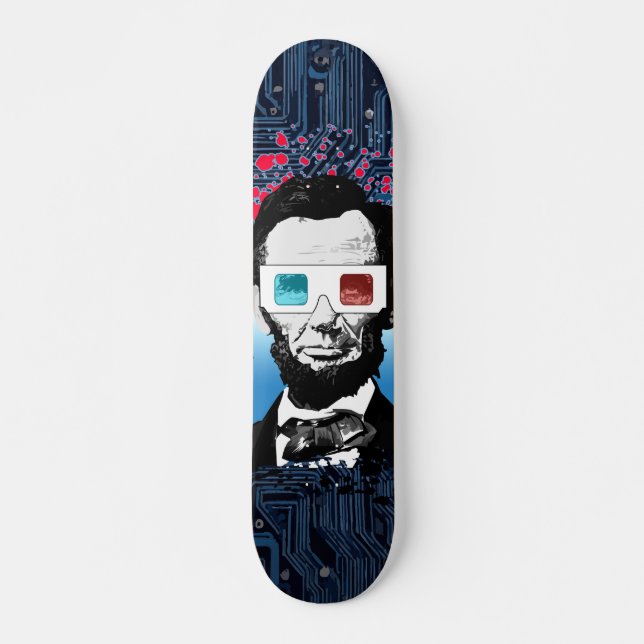Abraham Lincoln Pop Art Tech Circuit Street Design Skateboard (Front)