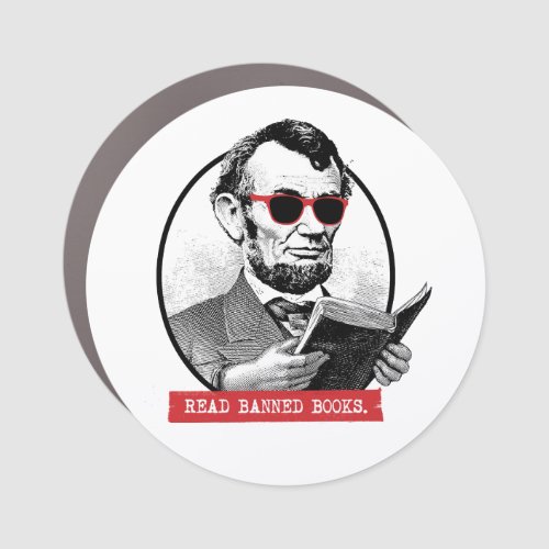 Abraham Lincoln Reads Banned Books Car Magnet