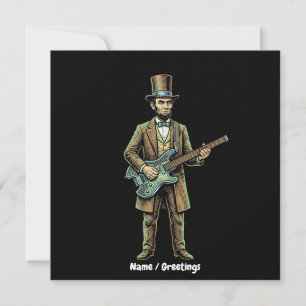 Abraham Lincoln Rocking Headless Guitar Woodblock Invitation
