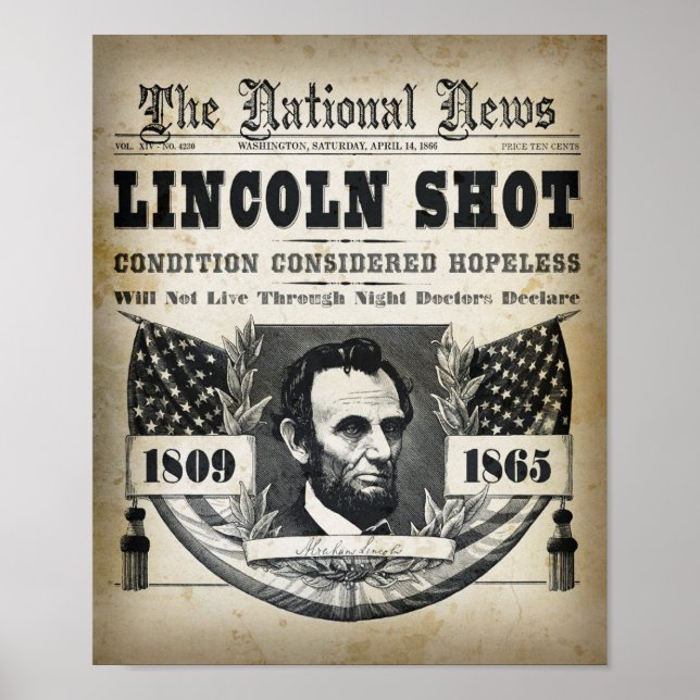 ABRAHAM LINCOLN SHOT HEADLINE POSTER (Front)