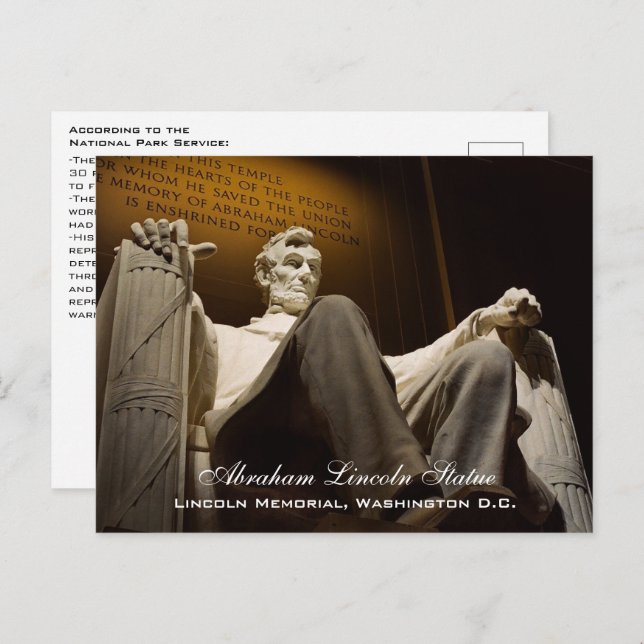 Abraham Lincoln Statue Facts, Washington DC Postcard (Front/Back)