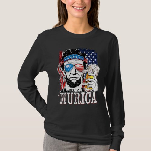 Abraham Lincoln Usa American Flag Murica 4th Of Ju T_Shirt