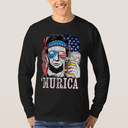 Abraham Lincoln Usa American Flag Murica 4th Of Ju T_Shirt