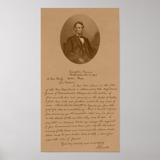 Abraham Lincoln's Letter To Mrs. Bixby Poster (Front)
