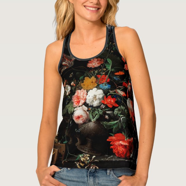 Abraham Mignon The Overturned Bouquet. Floral Tank Top (Front)