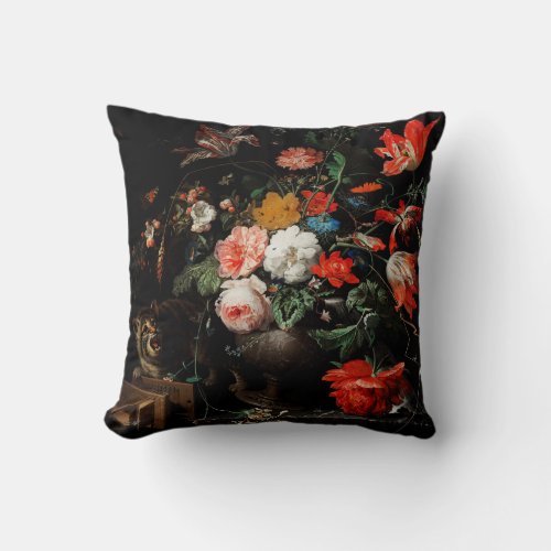 Abraham Mignon The Overturned Bouquet Floral Throw Pillow